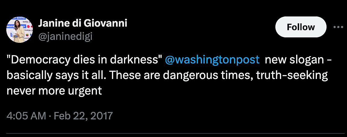 Democracy dies in silence Washington Post motto